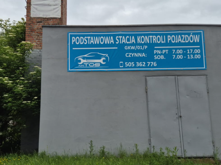 Szyld stacji kontroli pojazdów TOS